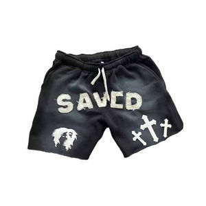 กางเกงขาสั้นผู้ชายวินเทจฤดูร้อนทรงหลวมผ้าฝ้ายเทอร์รี่สไตล์สตรีทแวร์ทรงหลวมพิมพ์ลาย - Product Image 3