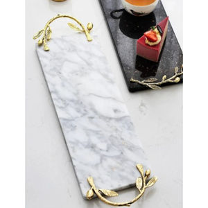 Modern White Marble Serving Tray Gold Twisted Leaf Metal Handles Elegant Decorative Tabletop Kitchenware for Wedding Home Decor - Product Image 5