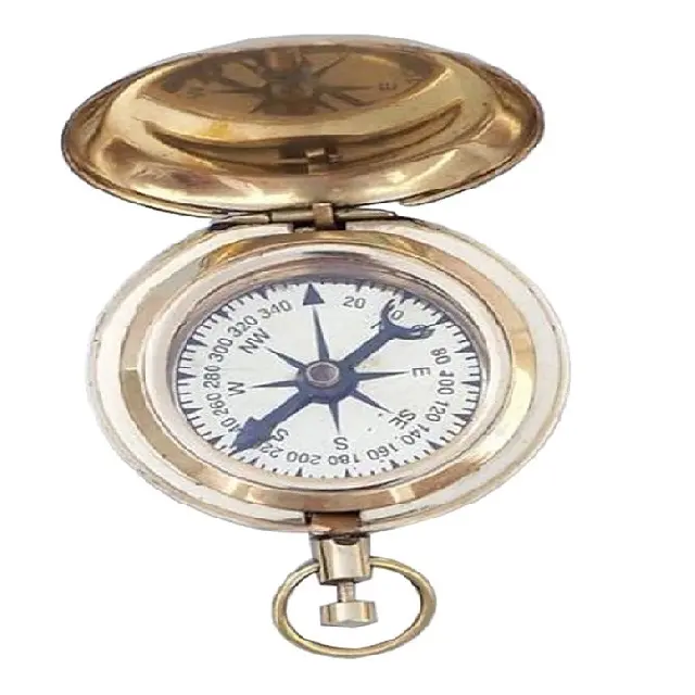 Handmade Brass Ship Scout's Compass with Push Button Custom Size Metal Case for Hiking and Pointing Guide Wholesale