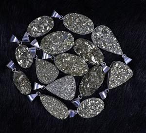 Oferta de Navidad: Colgante de Pirita Dorada con Druzy, Colgante de Plata de Ley, Colgante con Bisel, Colgantes para Mujer, Collar, Joyería con Bisel - Product Image 1