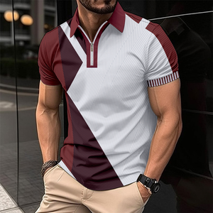 Hombres de alta calidad para camisetas Lona sólida Tallas grandes Venta al por mayor Nueva moda Solapa Color a juego Tops - Product Image 4