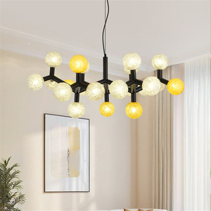 Luminaire suspendu de salon simple nordique pour restaurant, <span class=keywords><strong>boule</strong></span> de <span class=keywords><strong>verre</strong></span> ronde jaune, <span class=keywords><strong>suspension</strong></span> moderne, <span class=keywords><strong>lustre</strong></span> LED - Product Image 2