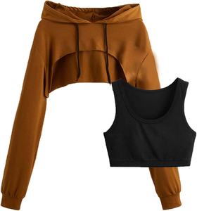 Sweat-shirt à capuche à cordon de serrage pour femme, uni, hiver, automne, logo sur le devant, débardeur, sport, gym, entraînement, manches longues - Product Image 1