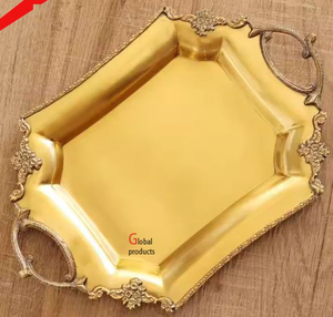 Plateau de service de forme ovale en acier inoxydable en métal de qualité supérieure avec poignée en forme de fleur pour restaurant et bar d'hôtel - Product Image 5