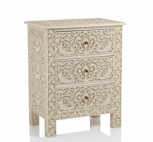 Table de chevet de luxe en bois massif avec tiroir, style fantaisie, incrustation d'os, motif floral, fabrication artisanale de qualité supérieure - Product Image 2