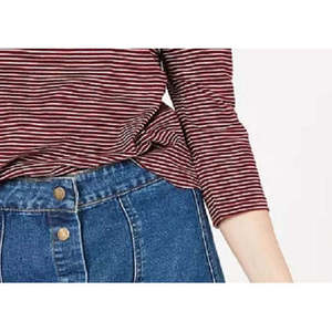 Chemise décontractée rayée à manches 3/4 pour femme Maison Jules, en tissu tricoté respirant satin/soie, brodée, couleur vin (Taille M) XL - Product Image 3