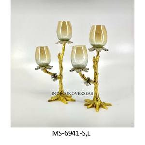 Fourniture directe d'usine plaqué or de haute qualité métal de qualité supérieure et verre transparent fait ensemble de 2 bougeoirs de décoration de mariage - Product Image 1