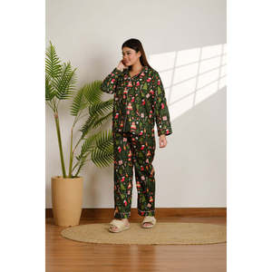 Ensemble pyjama 2 pièces pour femme en coton, motif de Noël, manches longues, tissu respirant, taille élastique, boutonné - Product Image 6