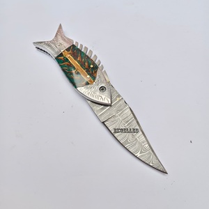 มีดพับเหล็กดามัสกัสแบบทนทานมีด EDC สำหรับตั้งแคมป์กลางแจ้งด้ามจับเข็ม - Product Image 5