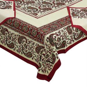 240 TC Maroon Pure Hand Block Printed Cotton Table Cover con 6 servilletas (SHKF1002) - Product Image 1
