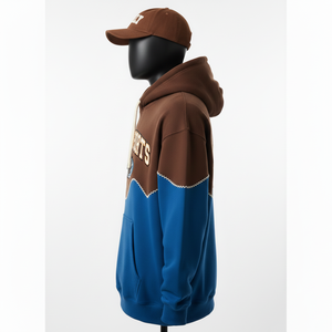 Sweat à capuche 320GSM en coton mélangé doux, panneaux bicolores marron et bleu, broderie, logo personnalisé, sweat à capuche basique - Product Image 4