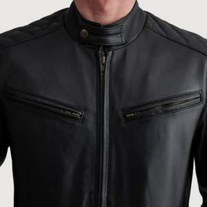 Chaqueta Bomber de cuero negro personalizable de alta calidad, abrigo de invierno profesional informal con cuello levantado, teñido liso, fabricación - Product Image 3