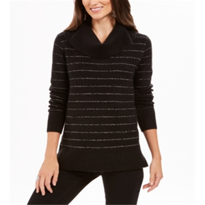 Maglione a Collo Alto con Strisce Metalliche per Donna Style & Co, Traspirante, per Inverno e Autunno, Nero, Taglie dalla Petite alla XL, Logo Frontale - Product Image 1