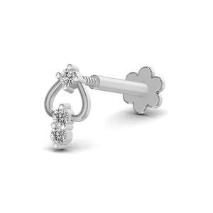 14kt rose Gold Fine Jewelry Diamond <b>Nose</b> Pin <b>Stud</b> Three Stone Body Piercing with Yellow Rose and White Gold - Product Image 2