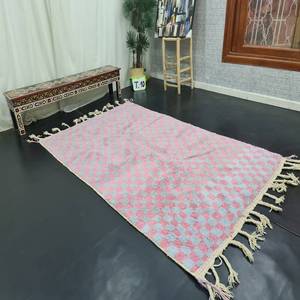 พรมลายบล็อกมือพิมพ์ลายแอบสแตรกต์สำหรับตกแต่งบ้านห้องนั่งเล่นลาย jaipuri ดีไซน์เนอร์ผ้าฝ้ายสีชมพู - Product Image 2