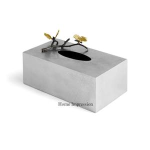 Couleur Argent Fini Brillant Poli Avec Des Fleurs En Métal Plaqué Or Designer Art Créatif Moderne Look Unique Porte-Papier De Soie - Product Image 5