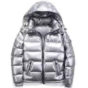 Chaqueta Acolchada Metálica Plateada con Capucha para Hombre, Abrigo Grueso de Plumón para Invierno, Cierre de Cremallera, Prenda Exterior Informal y Cálida - Product Image 3