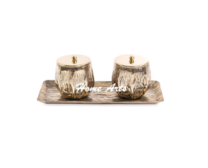 Unique Design Aluminium Snacks Dates Container With Tray Best Quality Gold Color Chocolates Nut Server In Bulk - Product Image 1