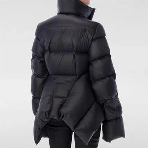 Abrigo acolchado grueso de relleno de ganso blanco de Invierno para mujer, chaqueta de lana estampada de talla grande sólida, transpirable, cuello levantado, a prueba de viento, cálido - Product Image 2