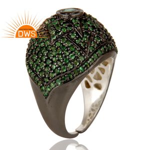 Venta caliente plata esterlina Esmeralda natural y tsavorita piedra preciosa anillo ajustable diseño personalizado fabricante - Product Image 4