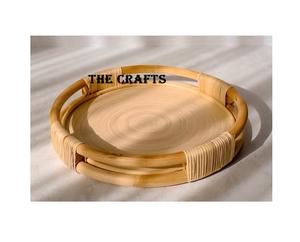 Plateau de service en bois de nouvelle conception avec poignées en aluminium plateau de nourriture au chocolat de forme ronde de qualité supérieure - Product Image 3