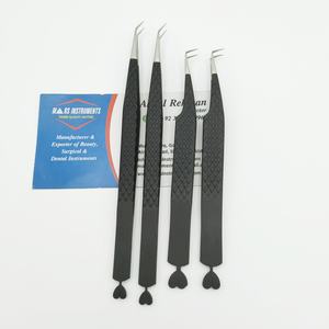 Pinzas para extensión de pestañas de acero inoxidable con diseño de corazón, recubrimiento en polvo negro, pinzas para pestañas con punta de fibra puntiaguda sostenible - Product Image 1