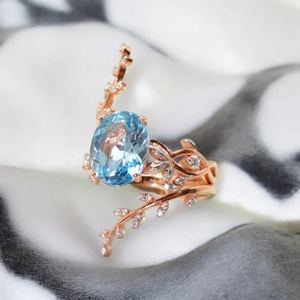 Elegante anillo de moda de oro rosa de alta calidad elegante plata de ley Topacio azul para compromiso boda o joyería de declaración - Product Image 2