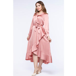 Robe portefeuille à manches longues personnalisée de haute qualité pour femmes brodée style de fête dos personnalisé OEM ODM fabrication en gros - Product Image 1