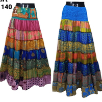 Sari en soie décontracté de style bohème vintage indien, respirant, brodé, avec longue jupe droite à volants, longueur ras du sol