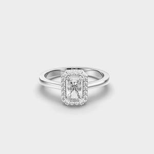 Bague de fiançailles Halo avec diamant de laboratoire taille radiant 7x5mm, bague de mariage en or jaune massif 14K, cadeau d'anniversaire pour femme, directement de l'usine - Product Image 1