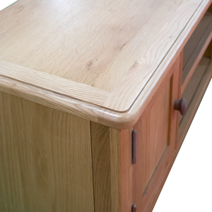 Meuble TV en bois naturel durable brun clair avec armoires et étagère ouverte Design moderne pour salon - Product Image 5