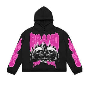 Sudadera con capucha abullonada desgastada lavada con piedra ácida de gran tamaño Unisex, ropa de calle de algodón 100%, cremallera desteñida personalizada en relieve para otoño - Product Image 1