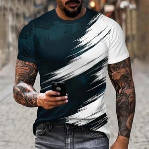Nueva tendencia de los hombres 3D impreso patrón sólido Camiseta de manga corta 100% algodón Casual Tops versátil moda Top - Product Image 6