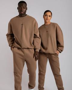 Chándal Jogger informal de algodón 100% para mujer, conjunto de 2 piezas con logotipo personalizado, sudadera de talla grande, pantalones de chándal, posición frontal del logotipo - Product Image 1