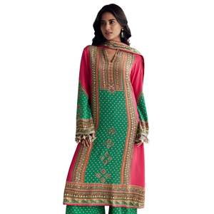 Ensemble Kurta Palazzo imprimé rose et vert Vente en gros de vêtements ethniques pour femmes OEM Fournisseur en vrac de l'usine Mode personnalisée - Product Image 3