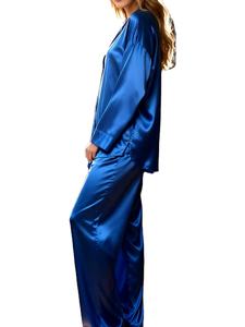 Conjunto de dos piezas de satén de seda de lujo al por mayor para mujer, con cordón ajustable, liso, agradable al tacto, ropa de dormir de verano, pijamas de talla grande para mujer - Product Image 4