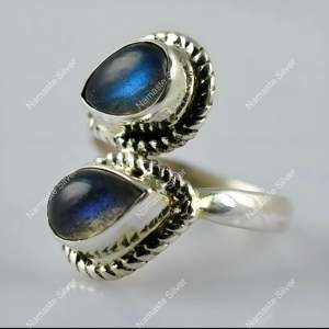 925 Sterling Silver Boho Style Dual Gemstone <b>Ring</b> Valuable Labradorite Gray <b>Statement</b> <b>Ring</b> Cut Jewelry for Anniversary Gift - Product Image 6