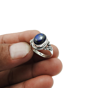 Natural <b>Lapis</b> <b>Lazuli</b> Gemstone 925 Sterling Silver Oval Shape Hippie <b>Ring</b> Custom Order Design Jewelry Manufacturer India Exporter - Product Image 4