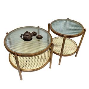 Oak Wood Double <b>Sofa</b> <b>Table</b> with High-End Glass Top Modern Japanese Style Nesting Furniture for Living Room-TT68245 - Product Image 1