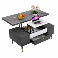 Table basse élégante en bois massif avec plateau relevable, double usage, multifonctionnelle, moderne, en verre trempé, hauteur réglable, mobilier de maison