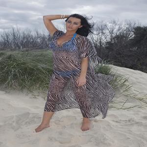 Multicolor Floral & Geometric Pattern <b>Plus</b> <b>Size</b> Women's Spandex/Nylon <b>Kaftan</b> Full Sleeves Beachwear Sustainable - Product Image 5