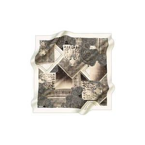 Beige Silk Patterned Square Scarf - Product Image 2