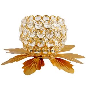 Ensemble de vente chaude de 2 supports en métal plaqué or de haute qualité et de bougeoirs de créateur uniques en perles de cristaux clairs d'Inde - Product Image 5