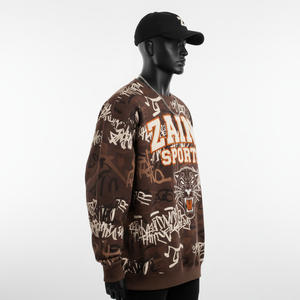 Sudadera Extra Grande de Felpa Gruesa de 350 GSM con Estampado de Grafiti de Camuflaje Marrón con Parche Bordado, Sudaderas Básicas - Product Image 5