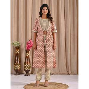 ชุดเซ็ตเสื้อคลุมผ้าฝ้ายลายพีชสำหรับฤดูร้อน ไซส์ XS เสื้อครึ่งแขนใส่ได้ทุกวัน พร้อมกางเกงขาสั้น ดีไซน์ผูกเชือก - Product Image 4