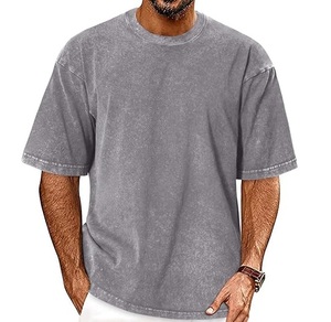 T-shirts oversize pour hommes en coton lourd délavé à l'acide T-shirt ample à manches courtes Streetwear pour hommes respirant - Product Image 1