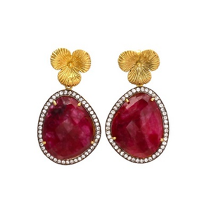 Nouvel arrivage de boucles d'oreilles en argent Sterling 925 de forme ovale avec pierres précieuses Cz et rubis teintées - Product Image 1