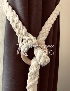 Off White 18'' with Twisted <b>Cord</b> Handle With Shiny and Soft Material for <b>Curtain</b> tieback - Product Image 5