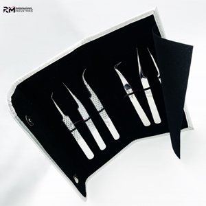RMI haute qualité Super produit enduit de poudre d'argent et pince à épiler d'extension de cils à pointe argentée avec pochette d'emballage durable - Product Image 2