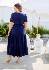 Atractivo 2025 verano rayón largo liso azul señoras vestido para mujeres Boho cómodo de talla grande suelto Casual suelto Maxi vestido - Product Image 3